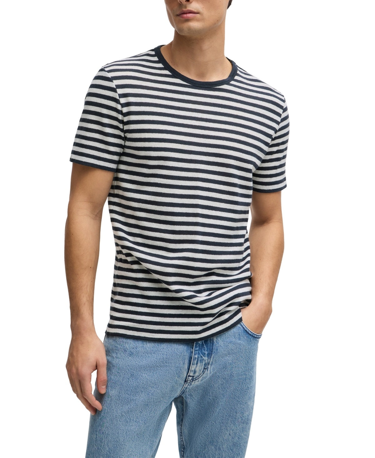 Hugo Boss Mens Regular fit Short Sleeve T-Shirt Shirt Medium Blue Striped