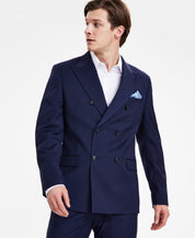 Alfani Mens Slim fit Double Breasted Suit Jacket Blazer 38 L Navy Blue Striped