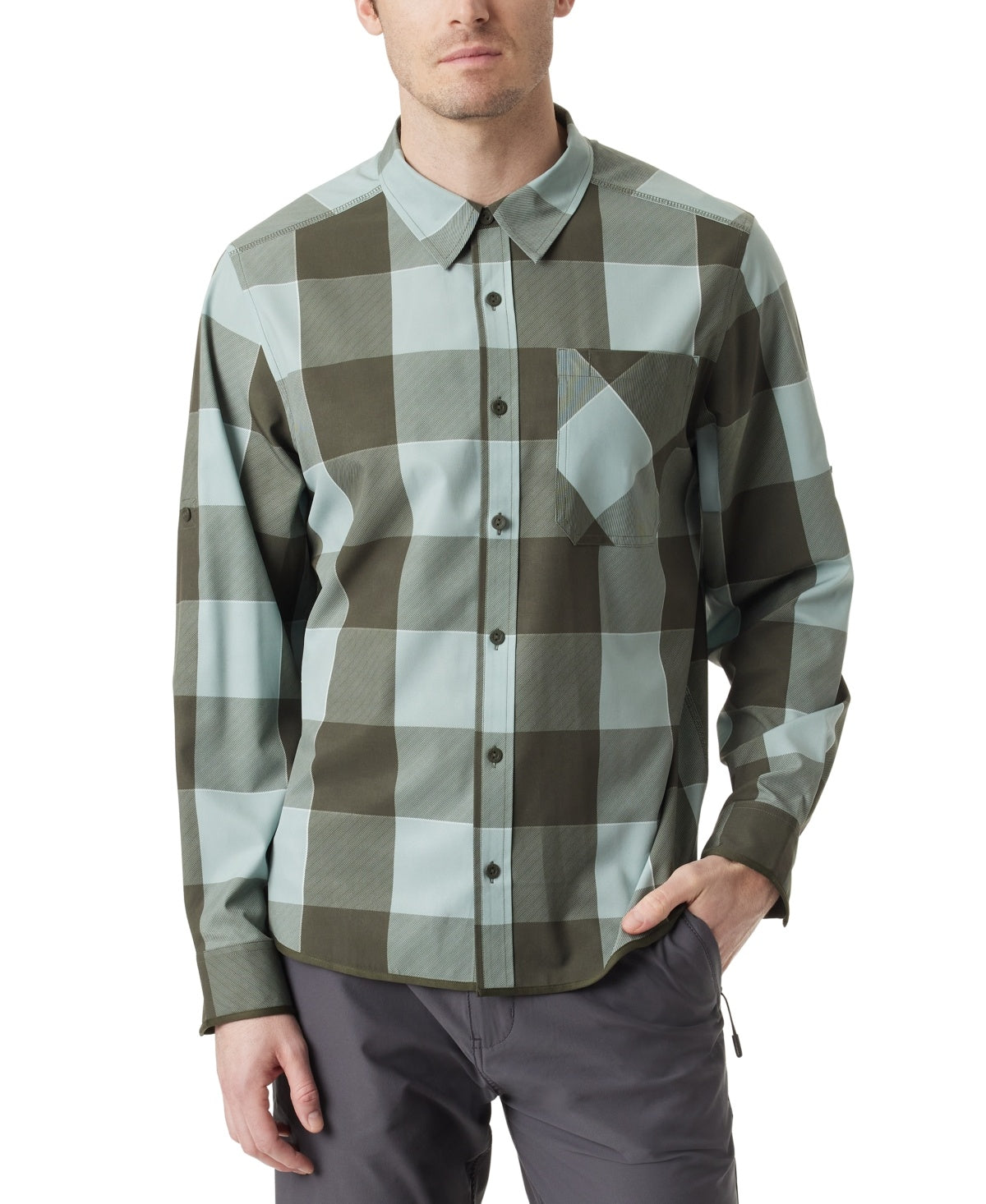 Bass Outdoor Mens Regular fit Long Sleeve Button-Up Shirt XL Green Plaid