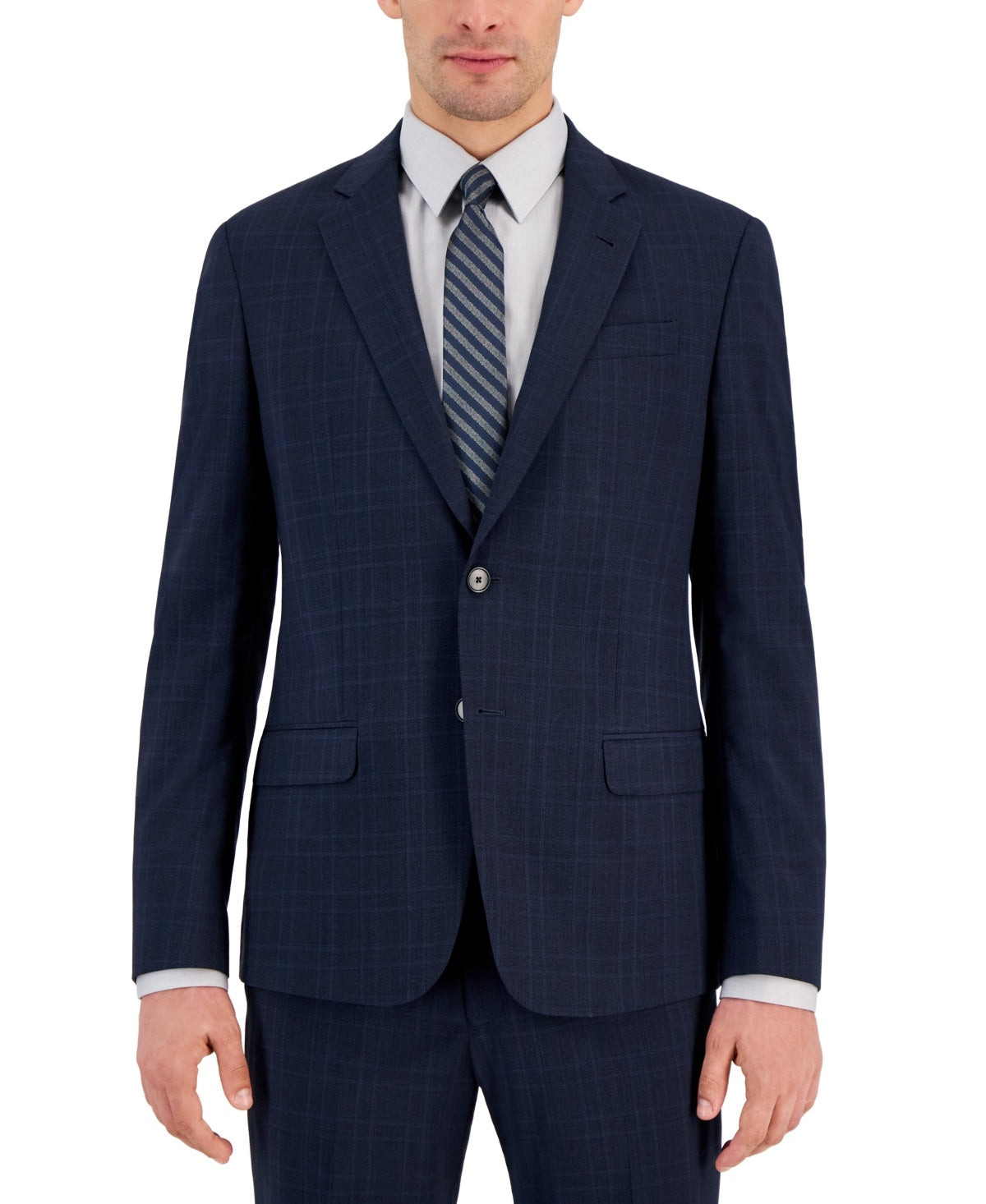 AX Armani Exchange Men's Slim Fit Wool Suit Jacket 36R Navy Blue Plaid