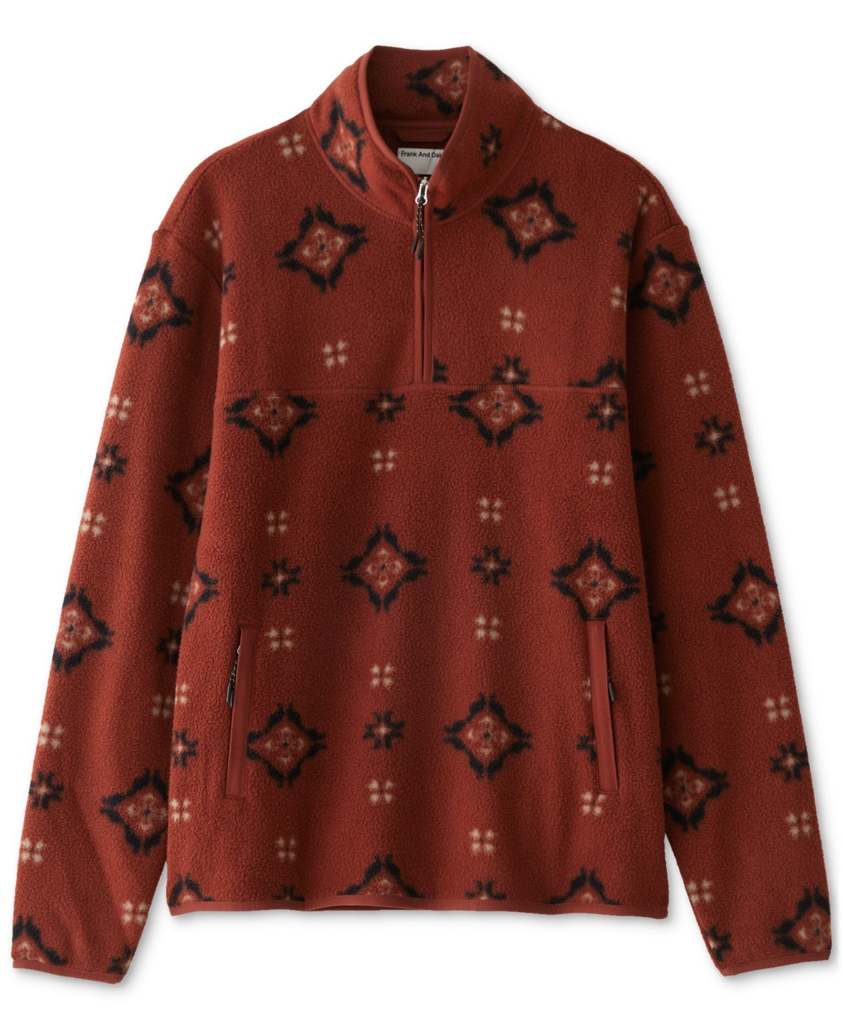 Frank And Oak Men's Relaxed Fit Half Zip Long Sleeve Geo Sweatshirt Red Medium