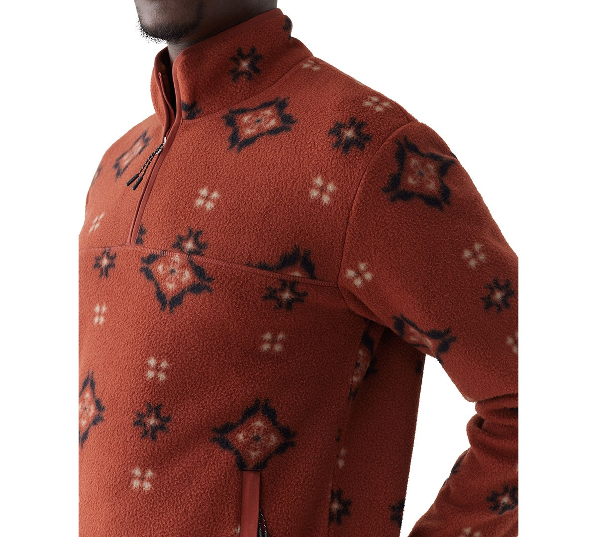 Frank And Oak Men's Relaxed Fit Half Zip Long Sleeve Geo Sweatshirt Red Medium
