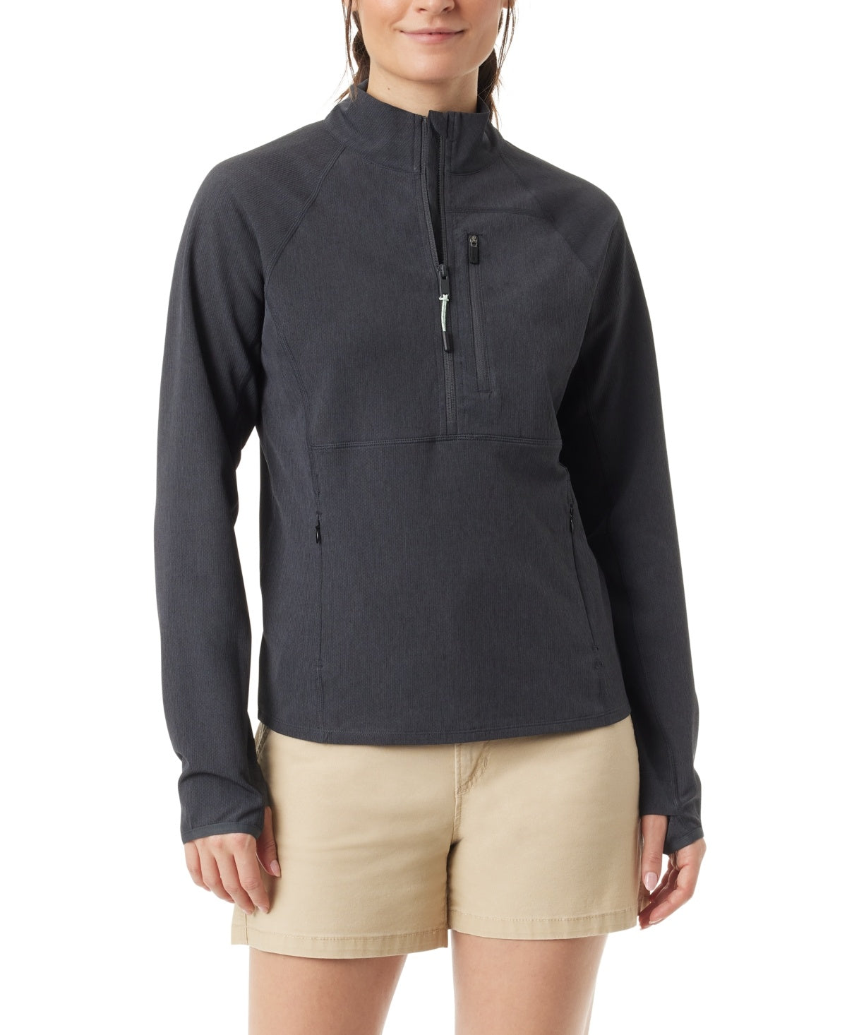 Bass Outdoor Womens Mock Neck Half Zip Coat Small Black Solid