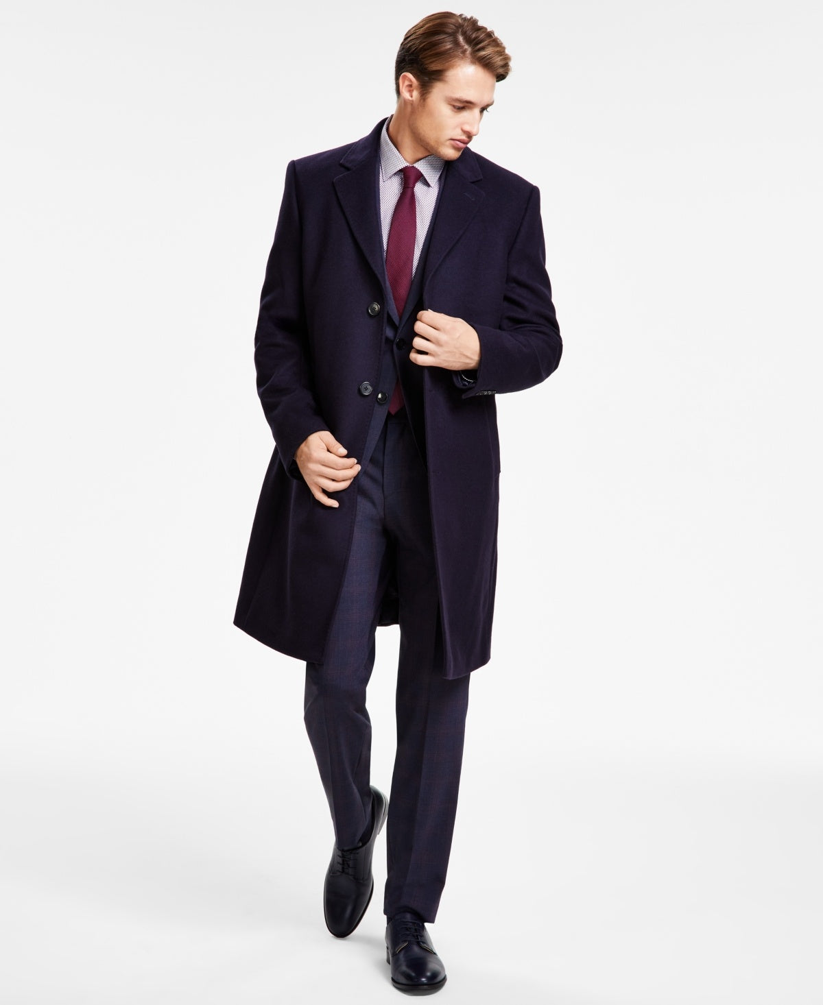 Michael Kors Mens Classic fit Overcoat Coat 38 R Navy Blue Solid