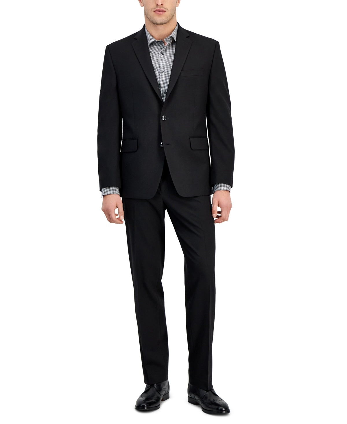 Perry Ellis Portfolio Mens Modern fit 2 Piece Suit 48 L / 42 Waist Black Stretch