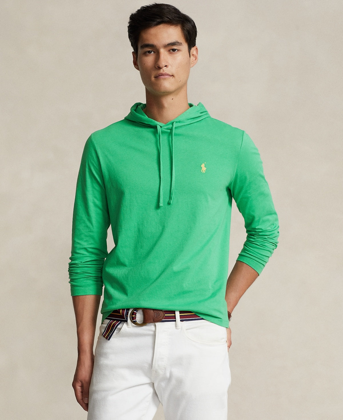 Polo Ralph Lauren Mens Regular fit Long Sleeve T-Shirt Shirt Small Green Solid Hooded