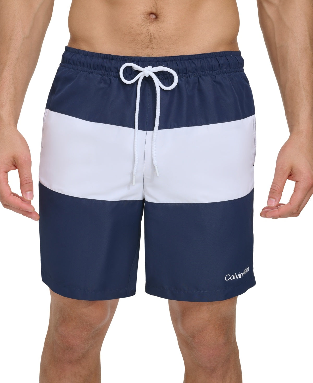 Calvin Klein Mens Regular fit Swim Trunks Swimwear Large / 7 Inseam Blue Striped