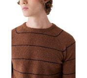 Frank And Oak Mens Striped Crewneck Long Sleeve Sweater Cappuccino Brown Large