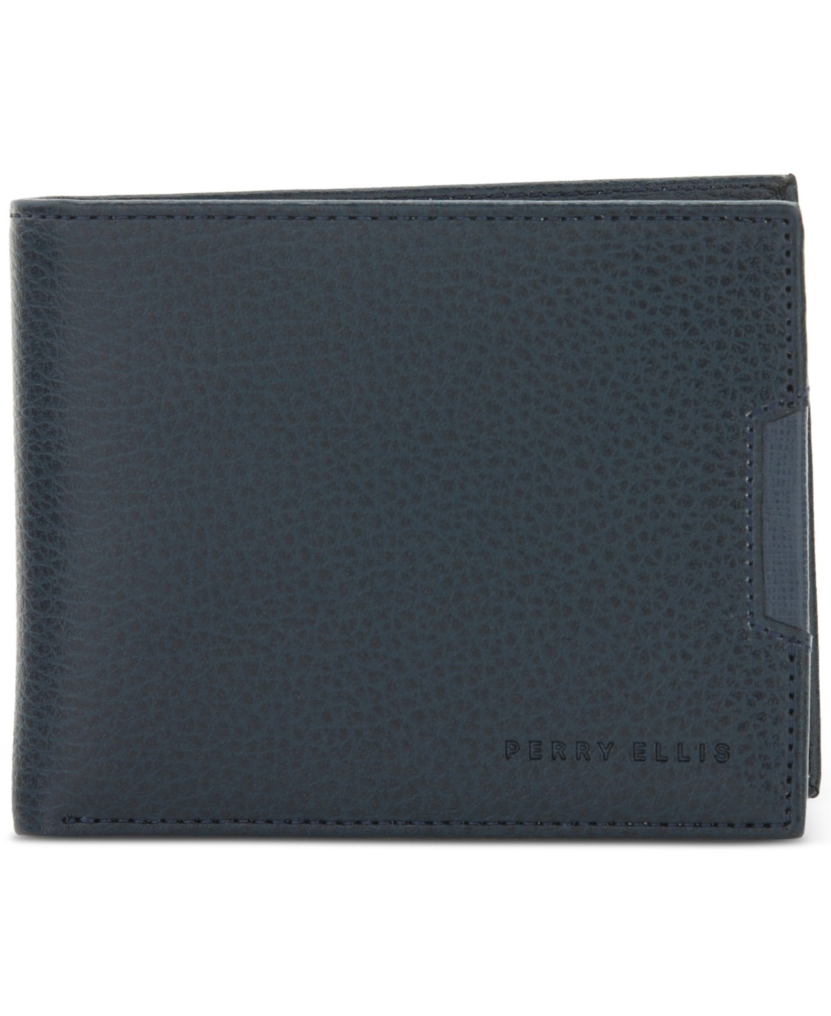 Perry Ellis Portfolio Mens Saffiano Pebble Bifold Wallet Navy Blue Blue