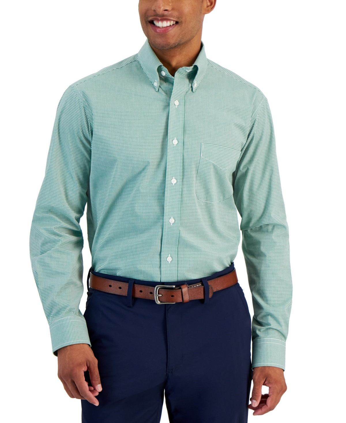 Club Room Mens Regular fit Dress Shirt Large 16.5 in 34-35 Green Check