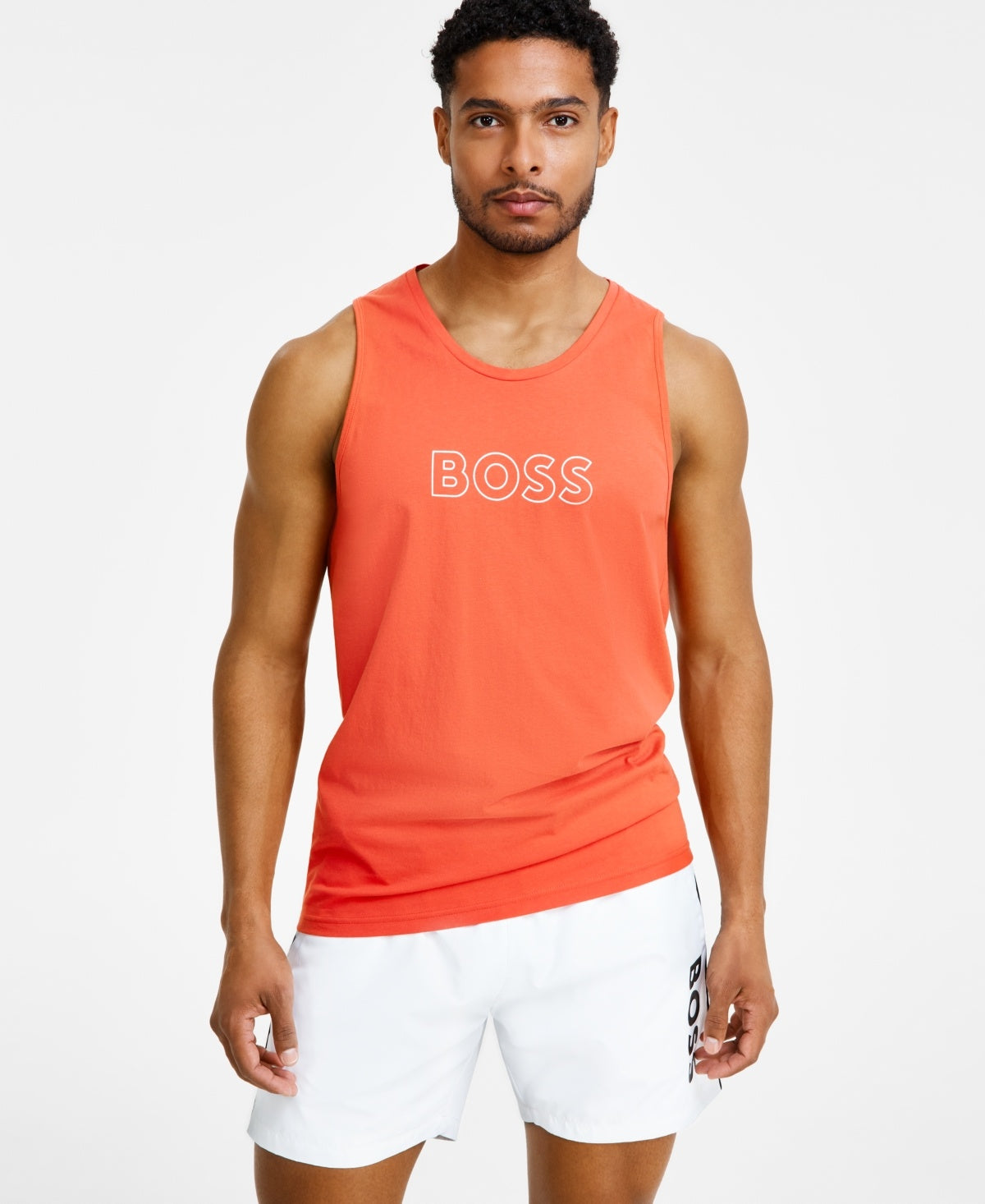 Hugo Boss Mens Regular fit Sleeveless Tank Top Shirt Small Orange Solid