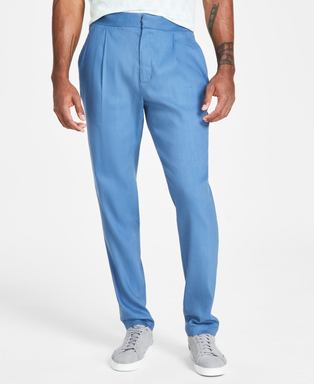 Alfani Mens Classic fit Casual Pants 33 / 30 Blue Solid Stretch