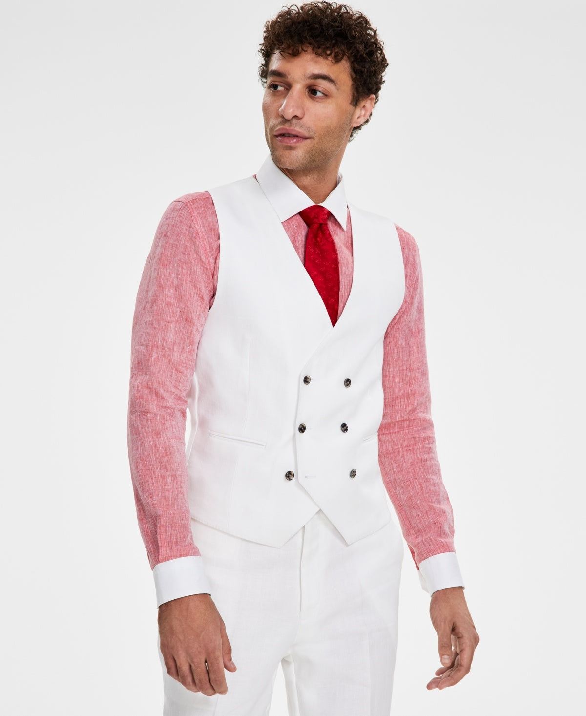Tayion Mens Classic fit Double Breasted Suit Vest XXL XXL White Herringbone