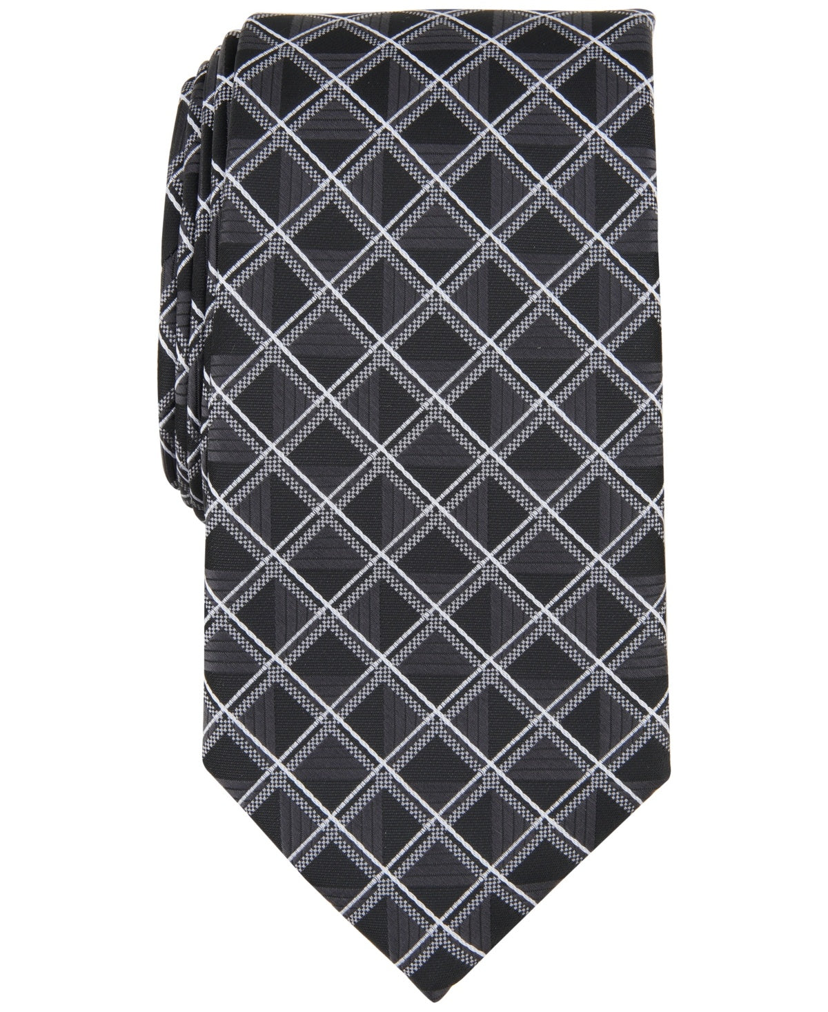 Perry Ellis Mens Tie Necktie One Size Black Karmen Grid