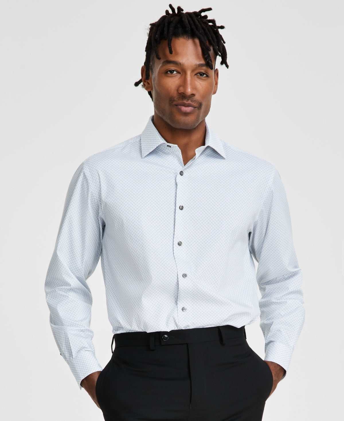 Alfani Mens Regular fit Dress Shirt XL 17-17.5 34-35 Light Grey