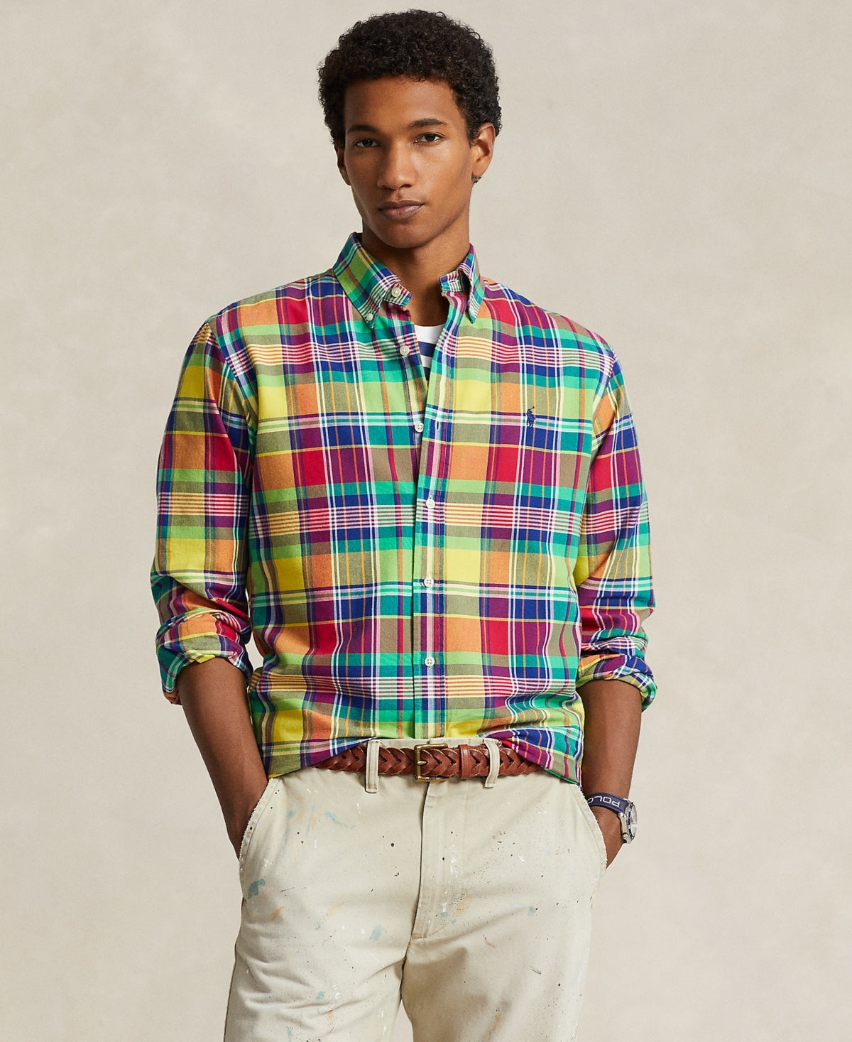 Polo Ralph Lauren Men Classic fit Long Sleeve Button-Up Shirt Small Yellow Plaid