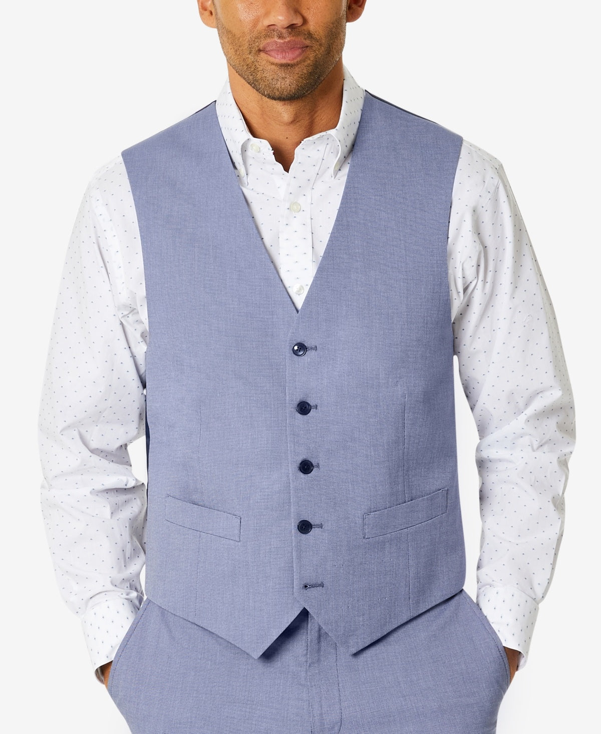 Tommy Hilfiger Mens Modern fit Button-Up Suit Vest Small Blue Solid Stretch