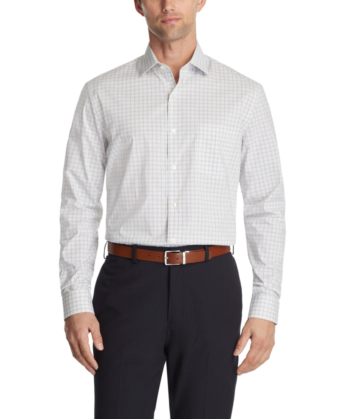 Van Heusen Mens Regular fit Long Sleeve Button-Up Shirt Large Blue Plaid