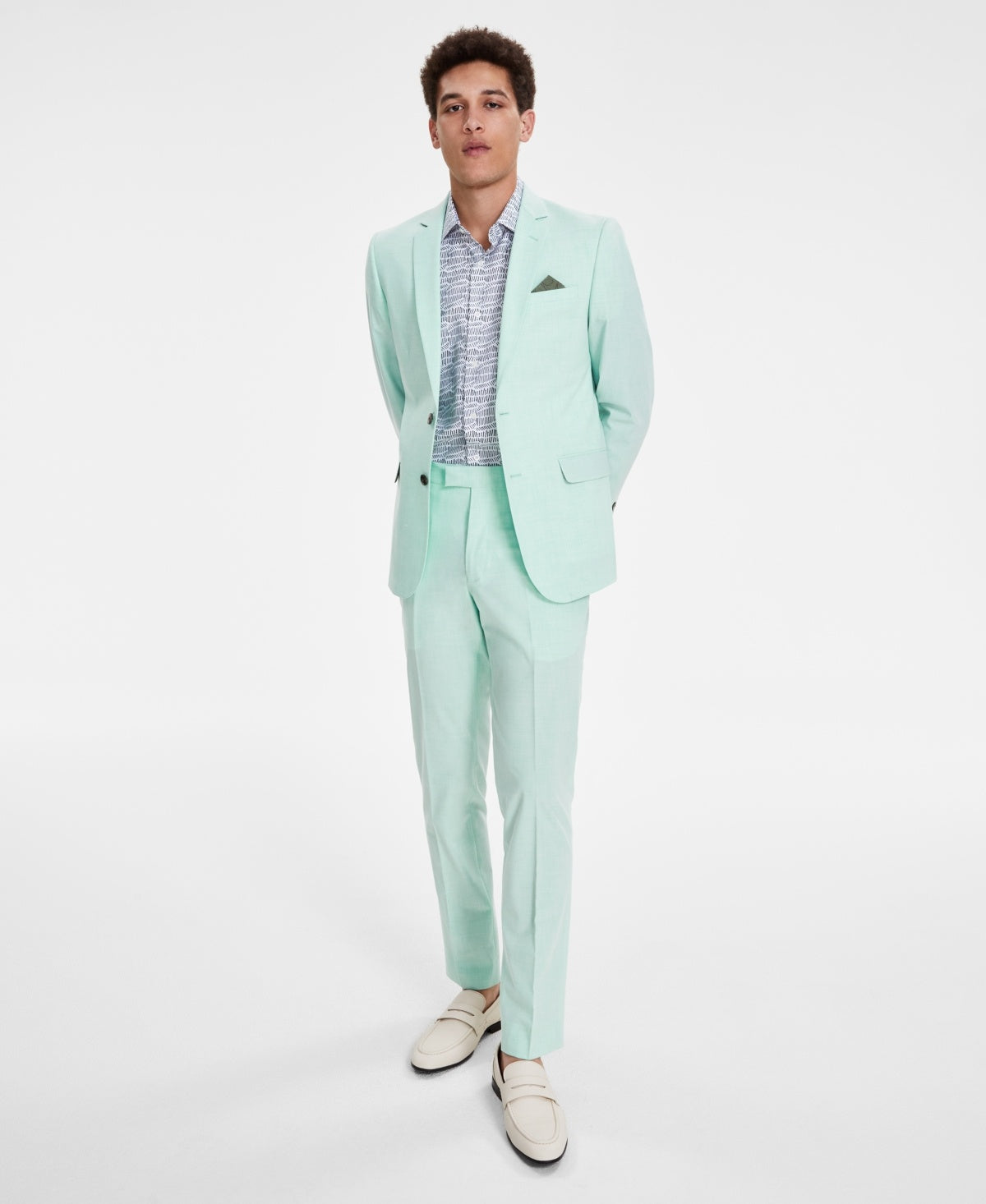 Nick Graham Menss Slim fit 2 Piece Suit 50 R / 45 Waist Green Solid Stretch