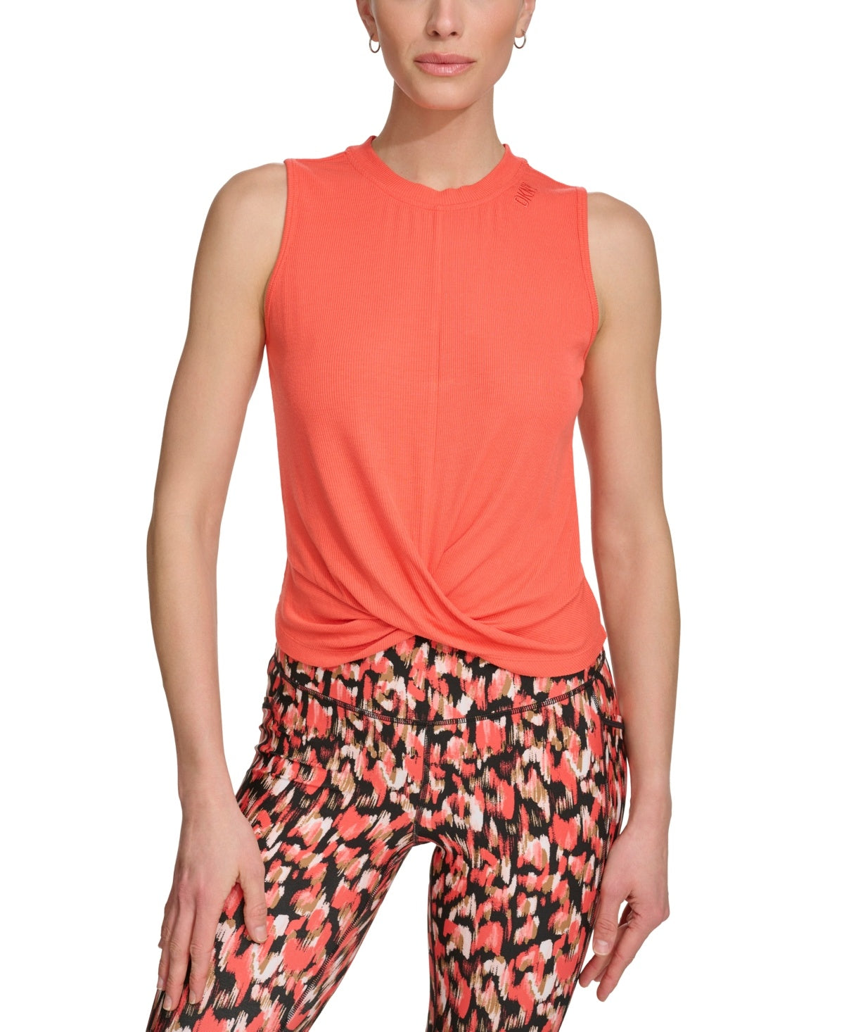 DKNY Womens Regular fit Sleeveless Tank Top Shirt Large Orange Solid