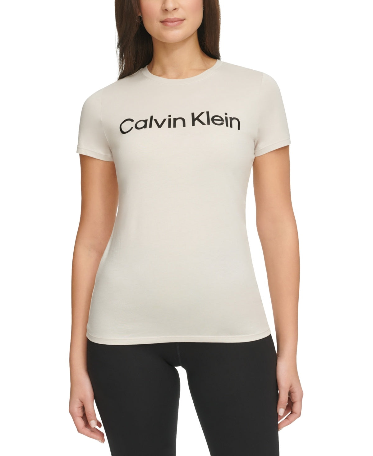 Calvin Klein Women Regular fit Short Sleeve T-Shirt Shirt Large Beige Solid
