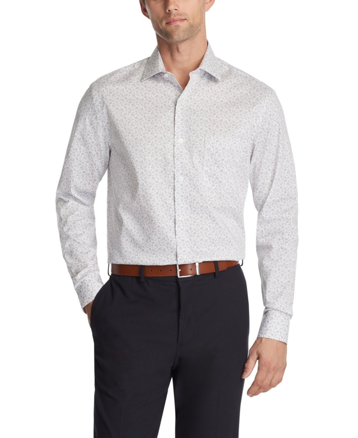 Van Heusen Mens Regular fit Dress Shirt XL 17-17.5 32-33 Grey Floral