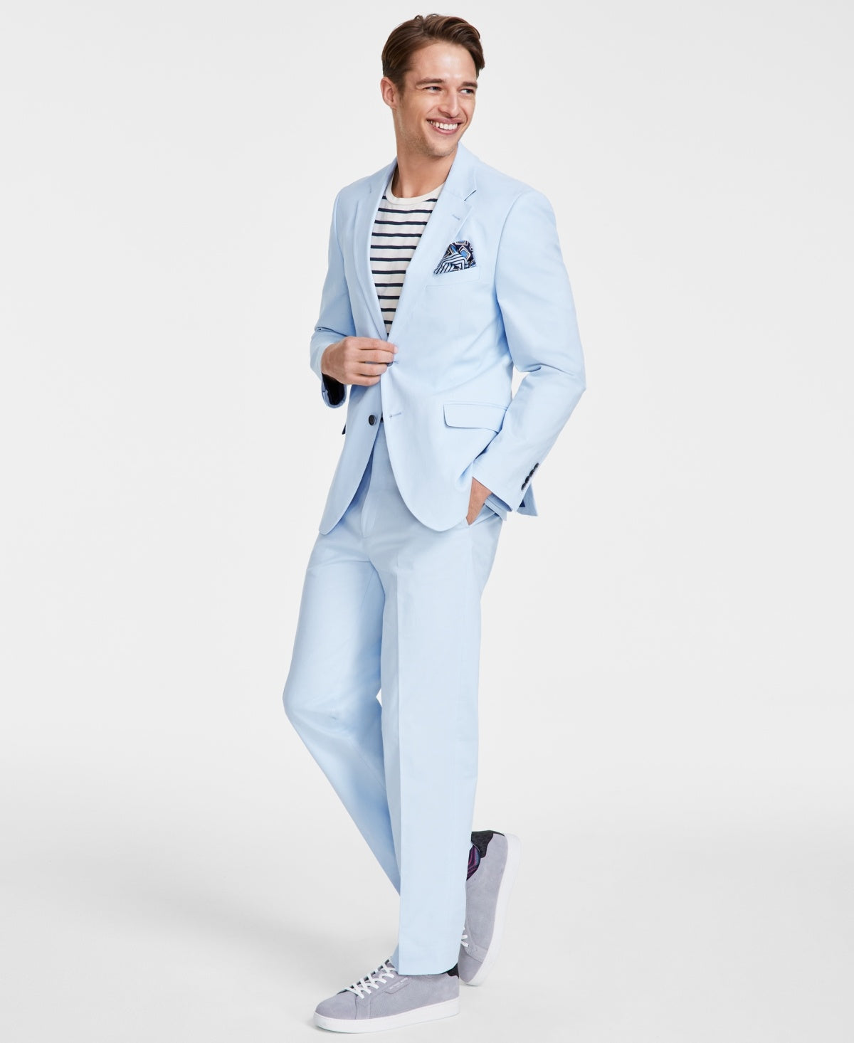 Nautica Mens Modern fit 2 Piece Suit 38 R / 32 Waist Light Blue Solid Stretch