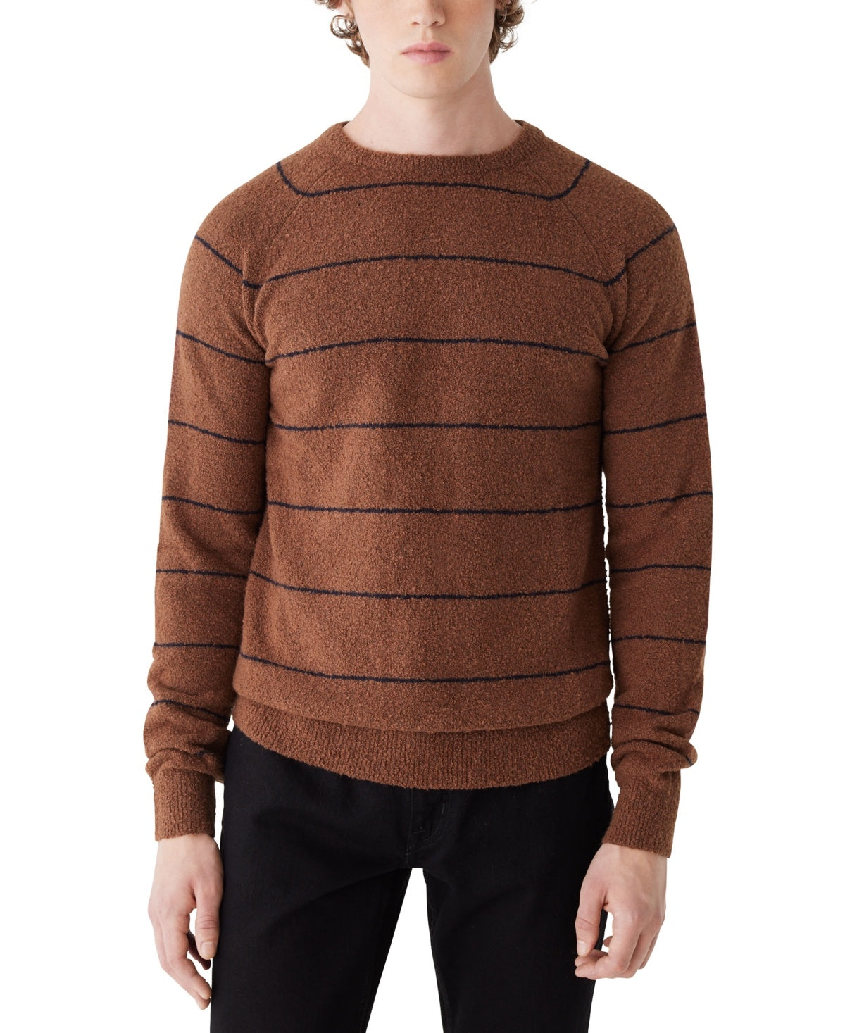 Frank And Oak Mens Striped Crewneck Long Sleeve Sweater Brown XL