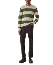 Frank and Oak Men's Striped Crewneck Long Sleeve Sweater Forest Green Beige XXL