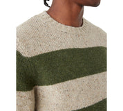 Frank and Oak Men's Striped Crewneck Long Sleeve Sweater Forest Green Beige XXL