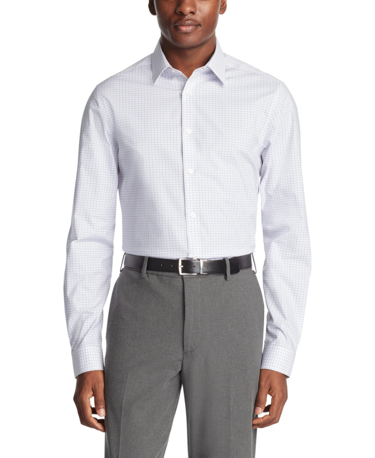 Calvin Klein Mens Slim fit Dress Shirt Medium 15 in 34-35 White Plaid