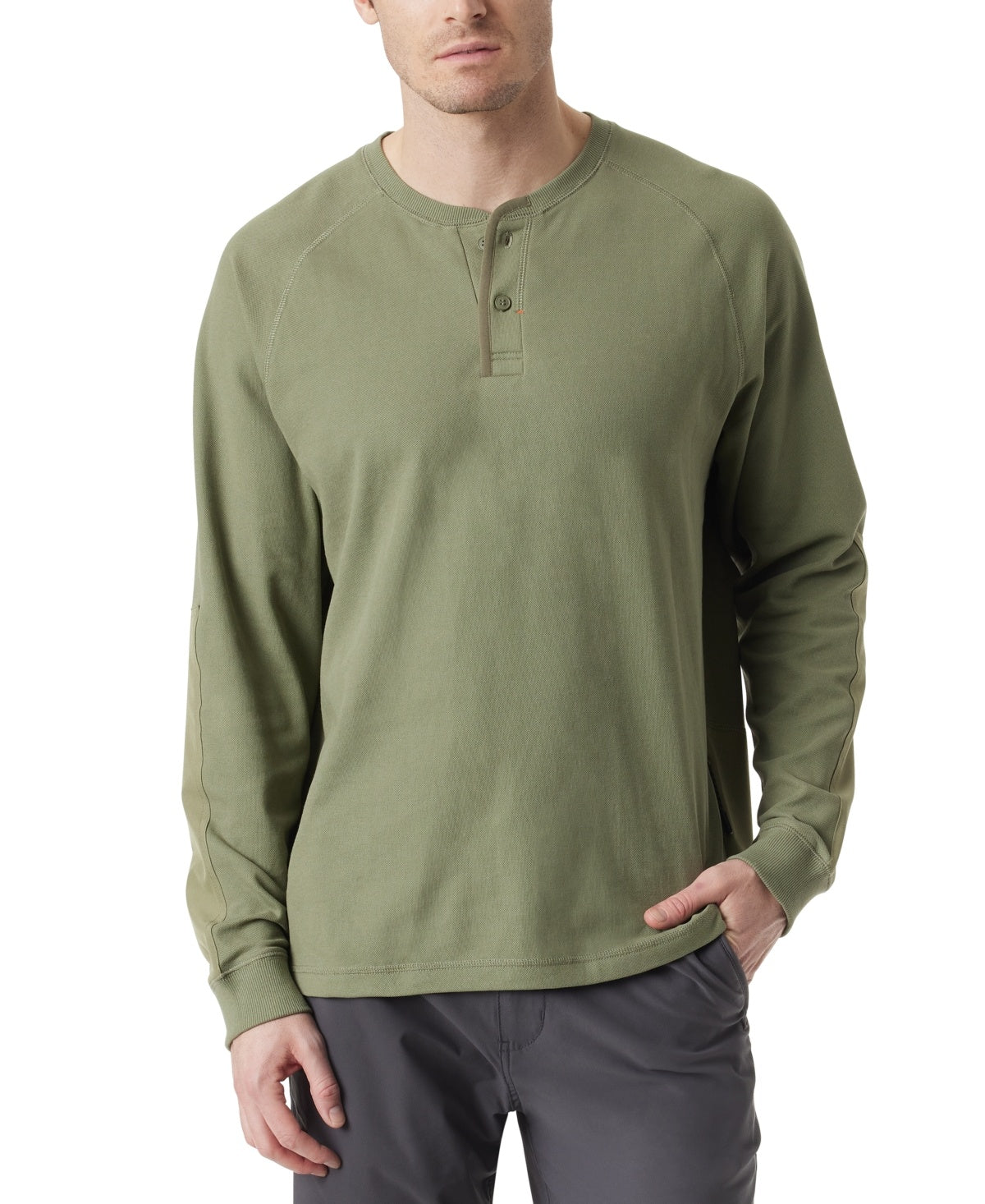 Bass Outdoor Men Regular fit Long Sleeve Henley Shirt Small Green Solid Thermal