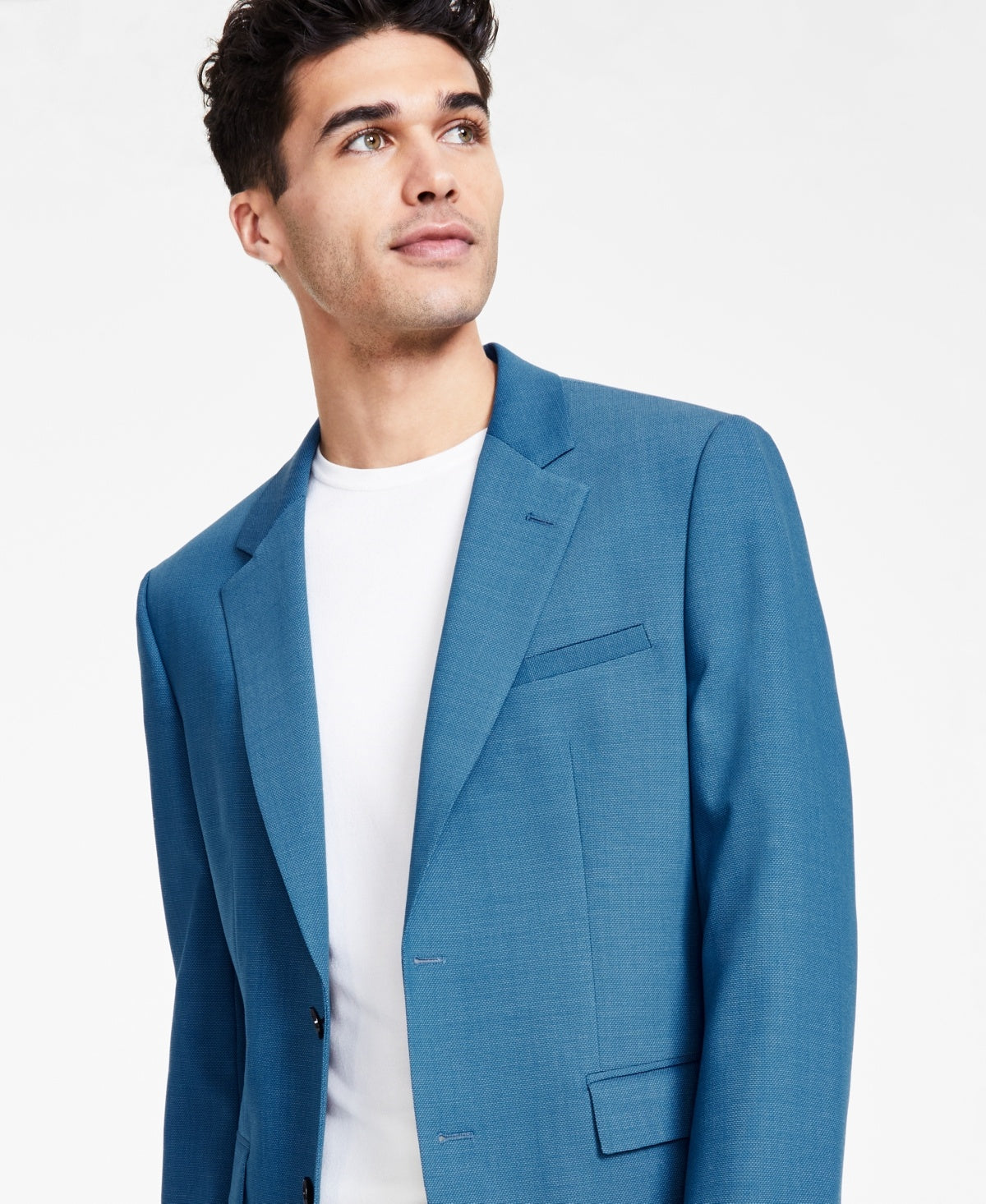 Hugo Boss Mens Slim fit Sport Coat Blazer 42 L Pastel Blue Solid Stretch Wool
