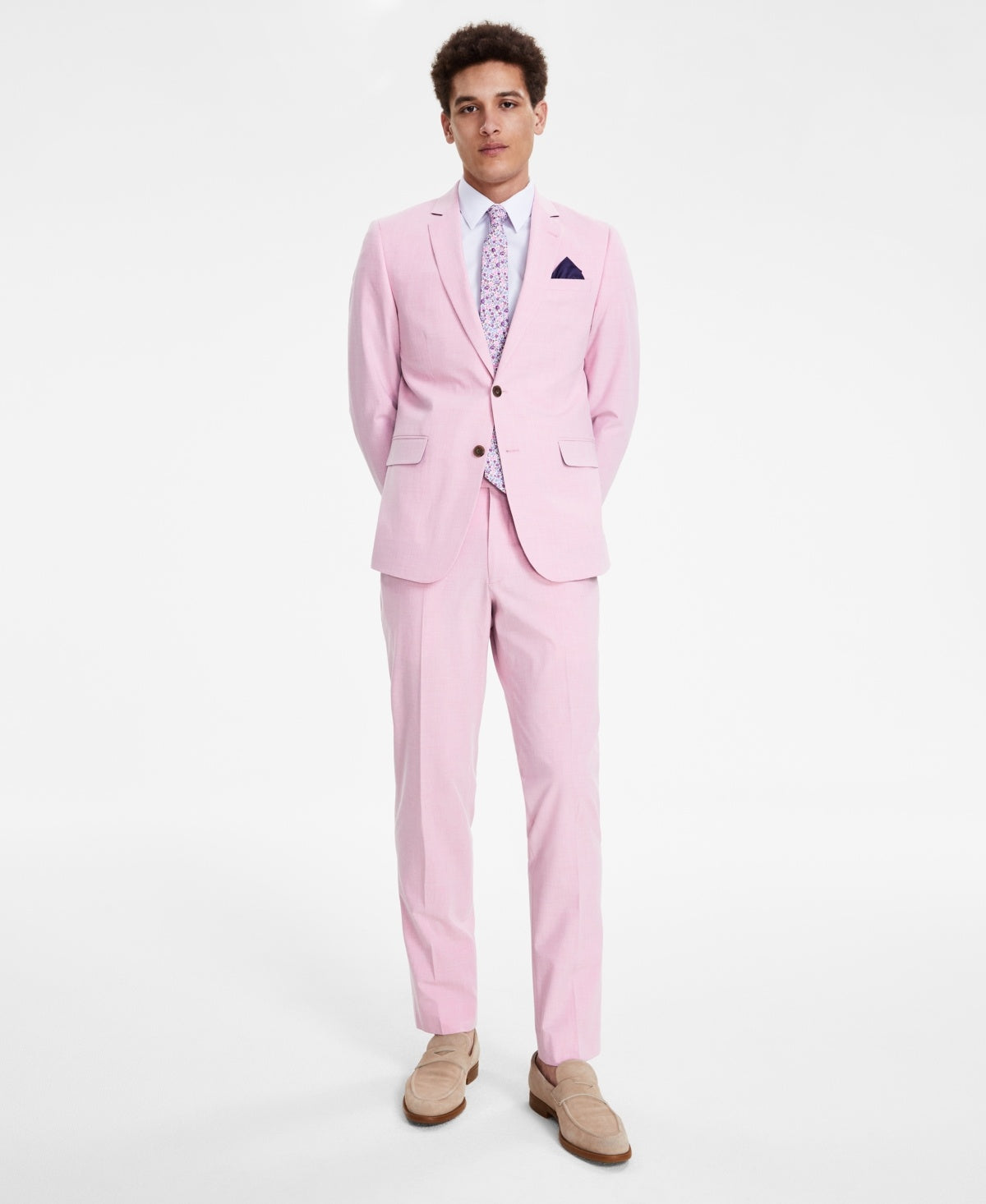 Nick Graham Mens Slim fit 2 Piece Suit 38 R / 31 Waist Pink Solid Stretch