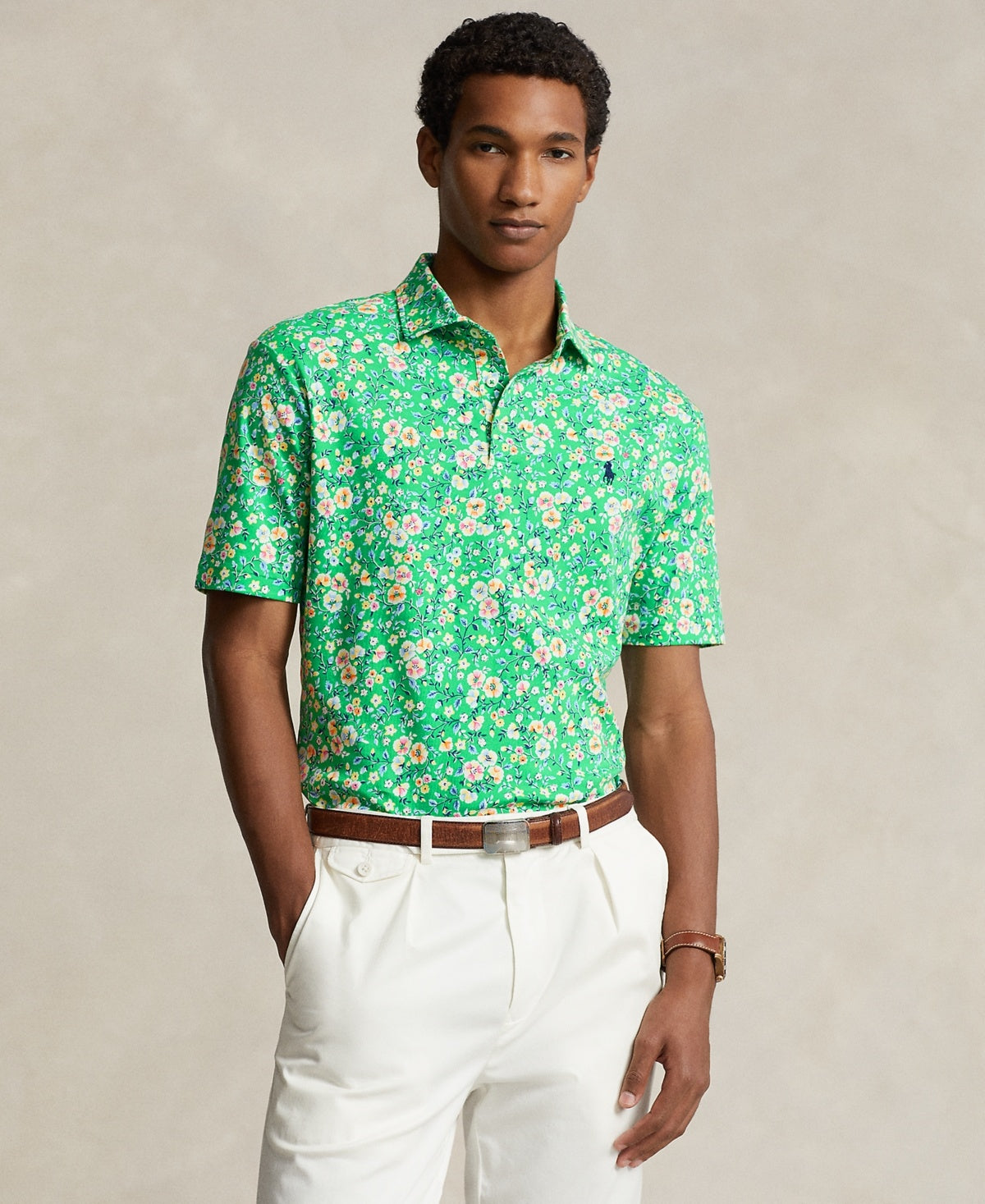 Polo Ralph Lauren Mens Classic fit Short Sleeve Polo Shirt Large Green Floral