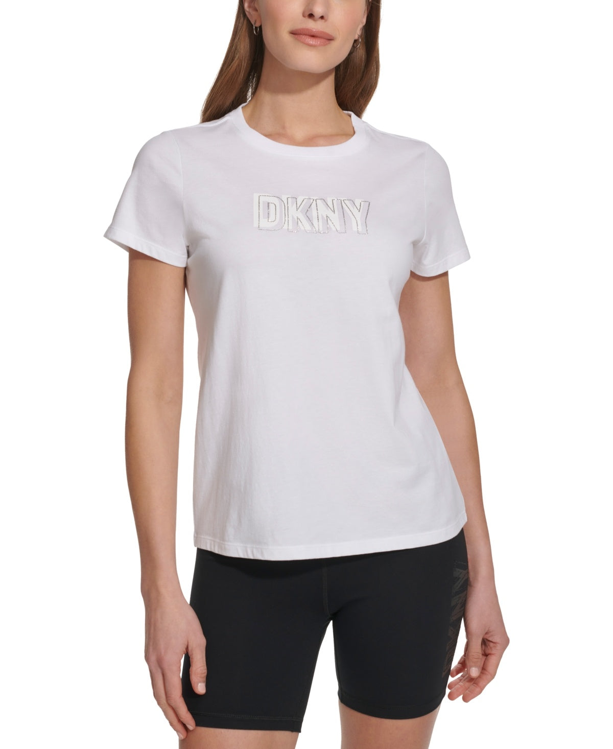 Dkny Womens Regular fit Short Sleeve T-Shirt Shirt Small White Solid