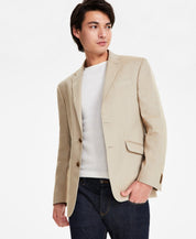 Kenneth Cole Mens Slim fit Sport Coat Blazer 38 L Tan Beige Solid Stretch Linen