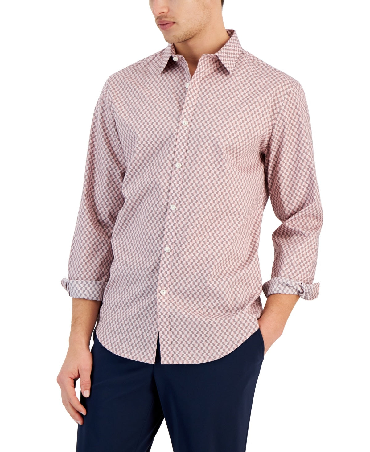 Alfani Mens Regular Fit Stretch Button Up Shirt Pink Small