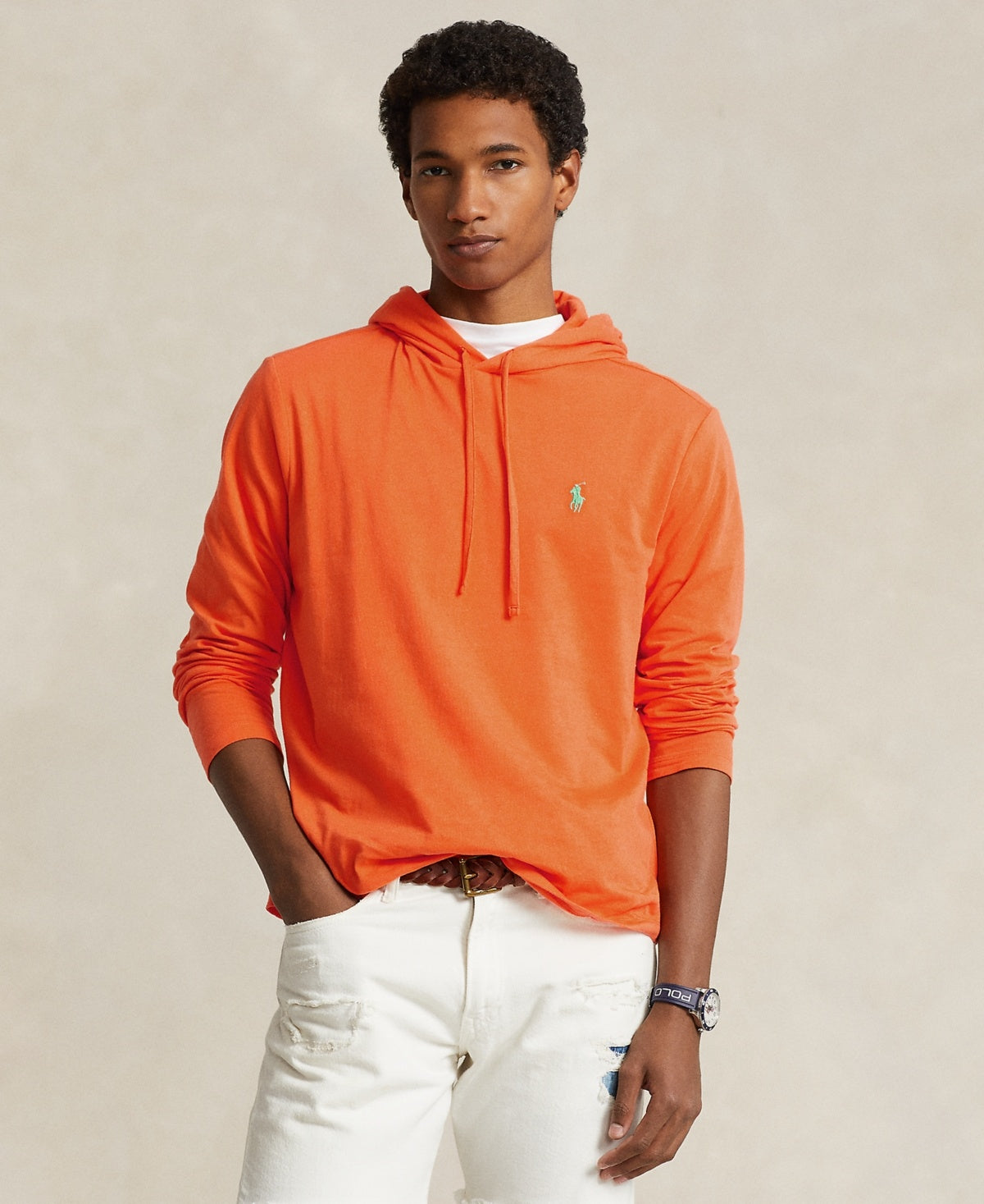 Polo Ralph Lauren Mens Regular fit Long Sleeve Hoodie T Shirt Small Orange Solid