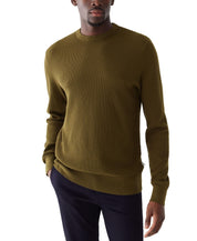 Frank And Oak Mens Dark Cotton Waffle Crewneck Sweater Green Large