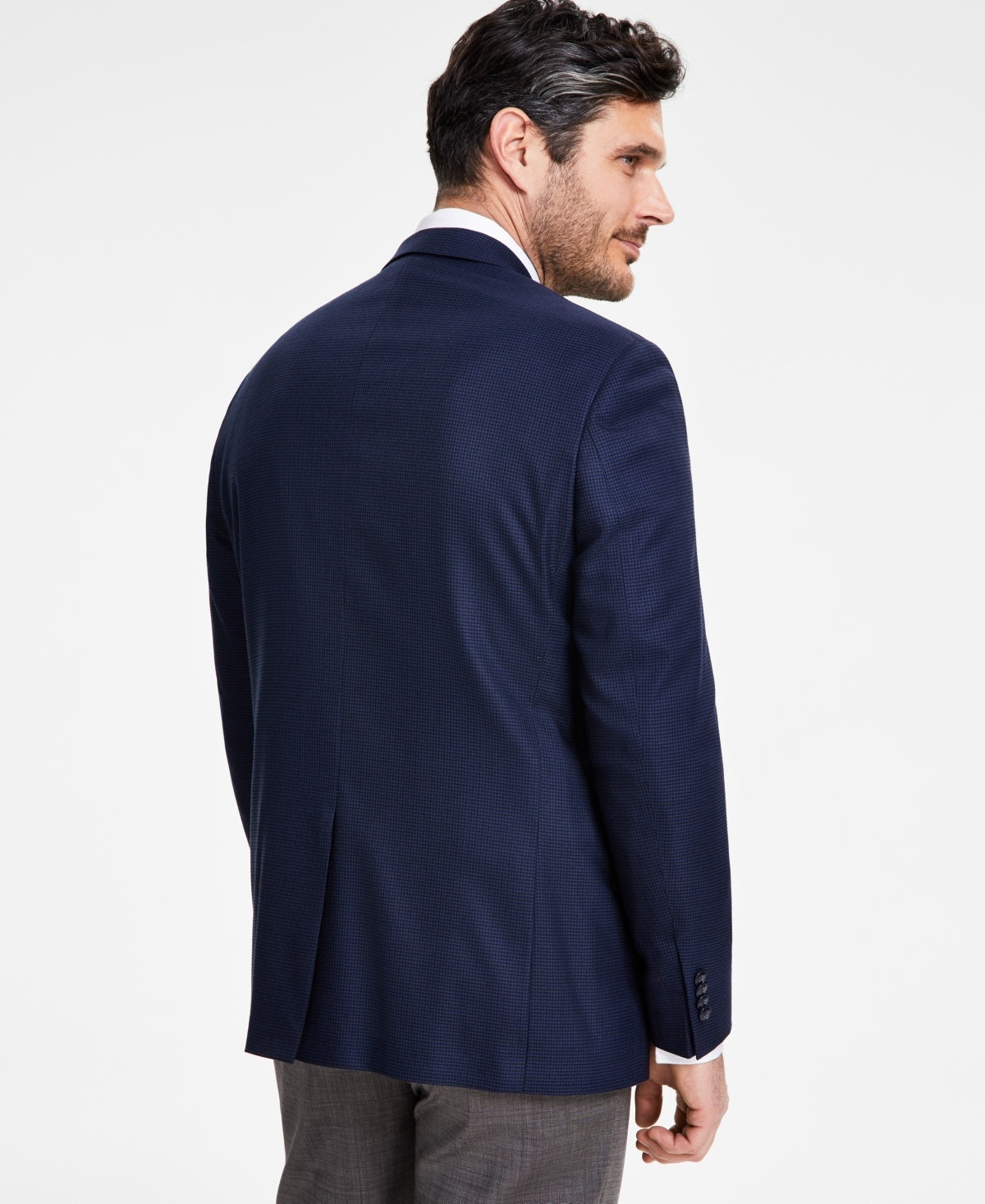 Michael Kors Mens Classic fit Sport Coat Blazer 40 S Navy Blue Houndstooth