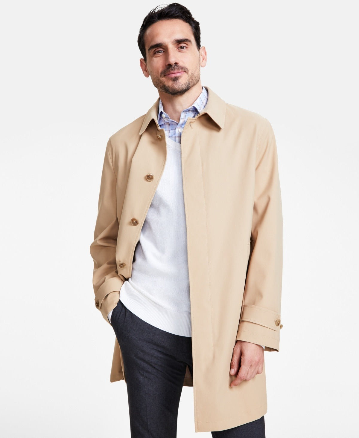 Michael Kors Men's Classic-Fit Raincoat Coat 44R Tan Khaki