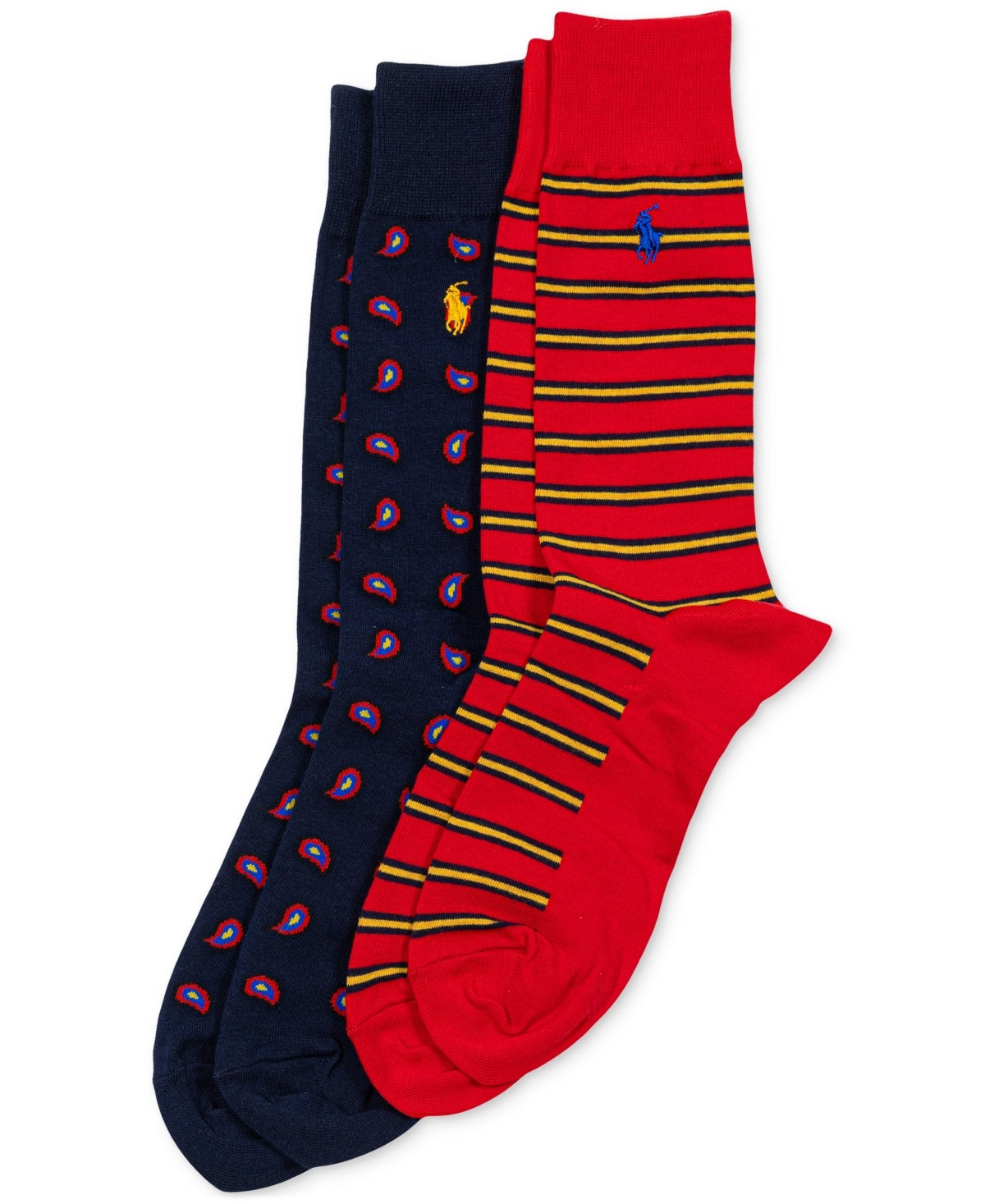 Polo Ralph Lauren Mens 2 Pack Crew Socks Paisley Stripes Red 10-13