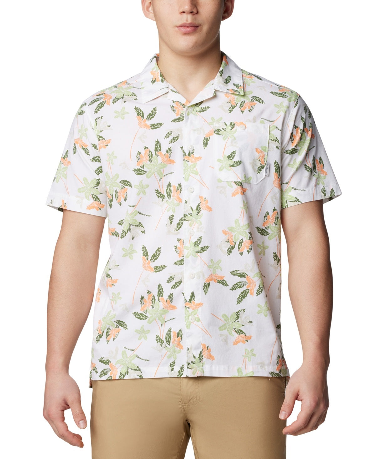 Columbia Men Regular fit Short Sleeve Button-Up Shirt XXL White Floral