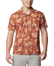 Columbia Men Regular fit Short Sleeve Button-Up Shirt XXL Orange Floral