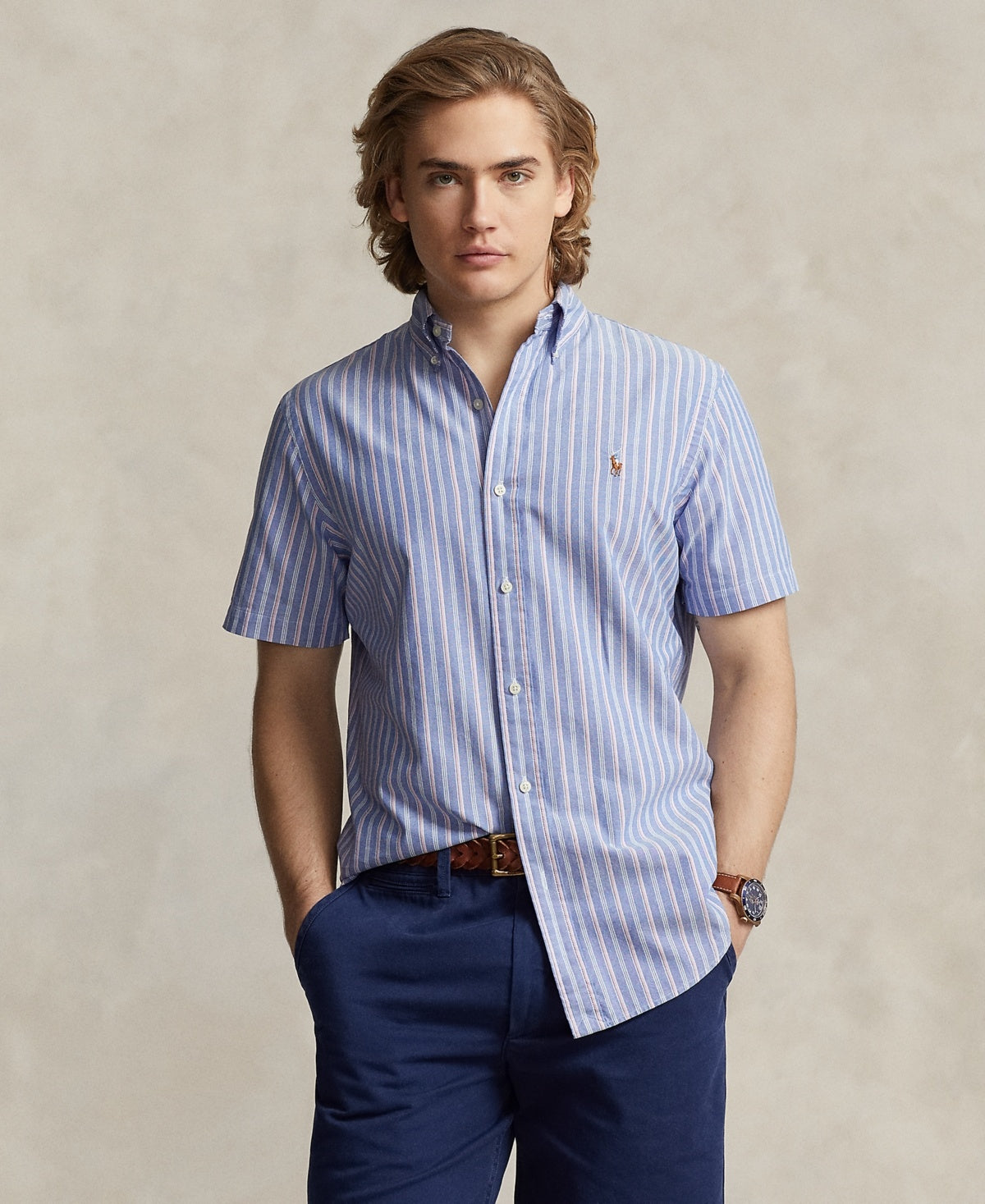 Polo Ralph Lauren Mens Classic fit Short Sleeve Button-Up Shirt XXL Blue Striped