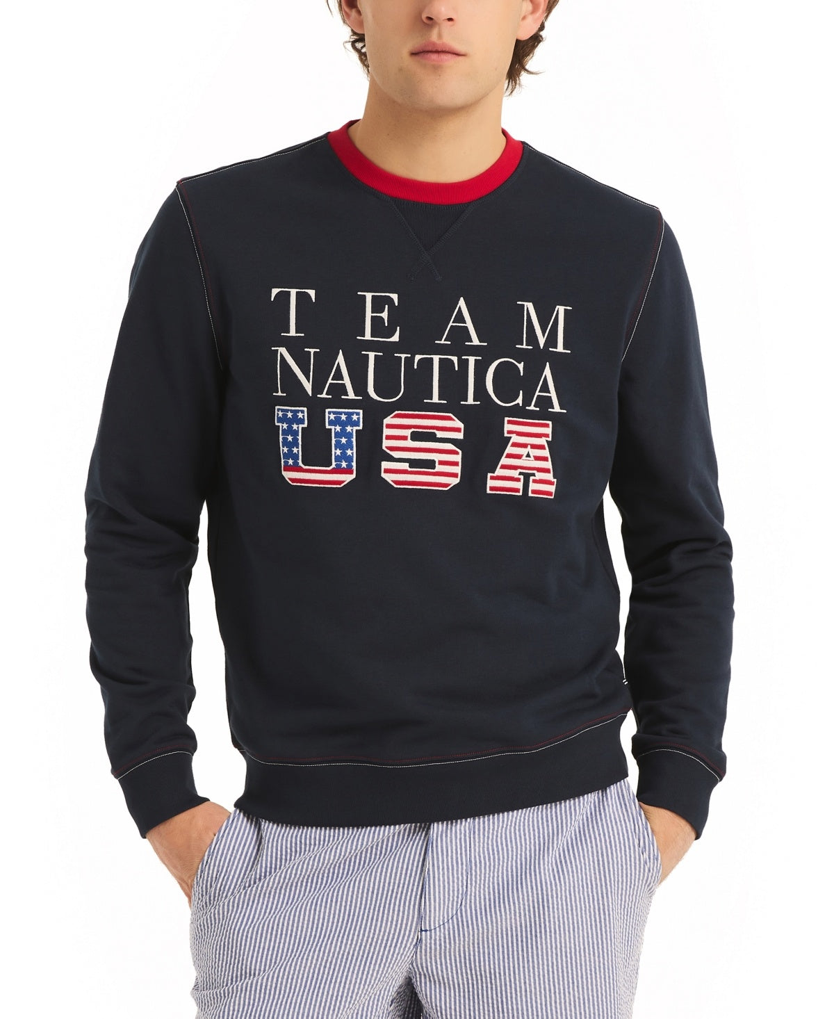 Nautica Men Regular fit Long Sleeve Crewneck Sweatshirt Medium Blue Solid