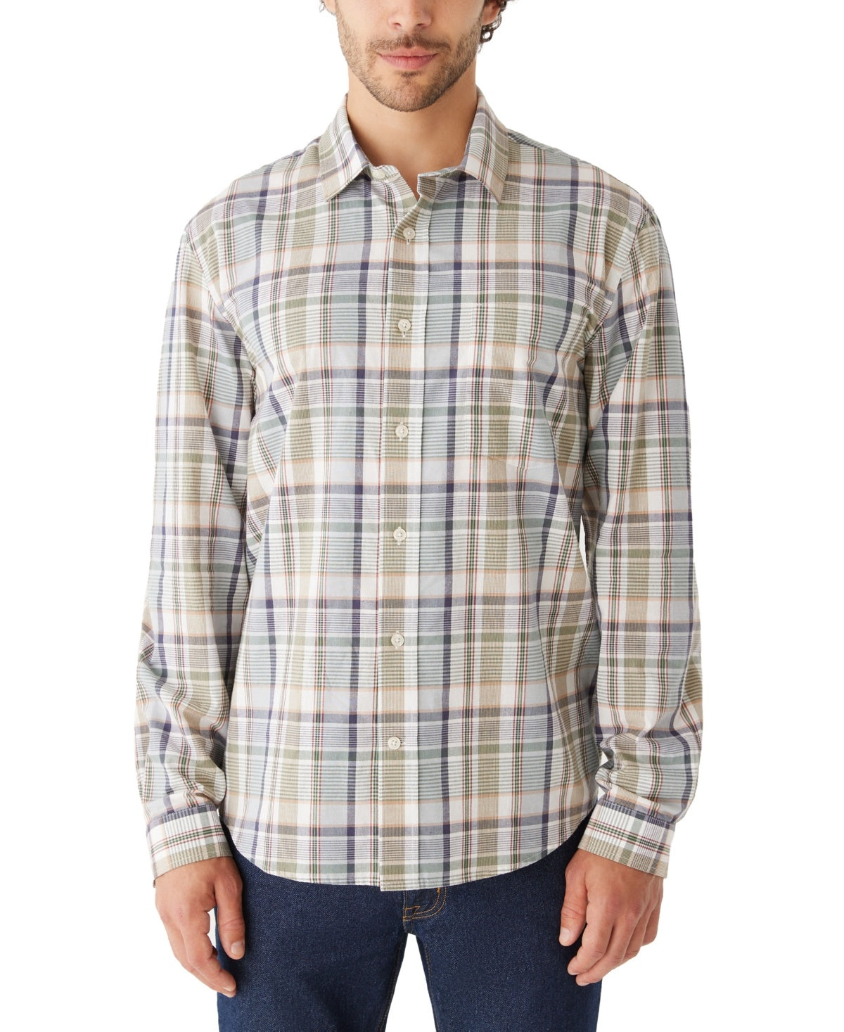 Frank And Oak Men's Button Up Plaid Shirt Green Small