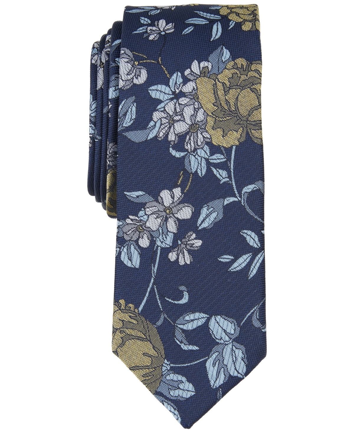 Bar Iii Mens Skinny fit Tie Necktie One Size Blue Yellow Floral