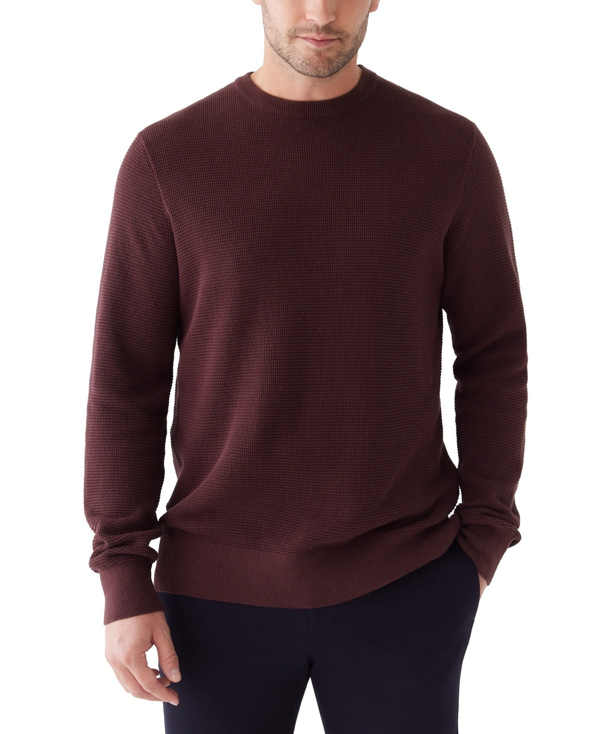 Frank And Oak Mens Cotton Waffle Knit Crewneck Sweater Purple Large